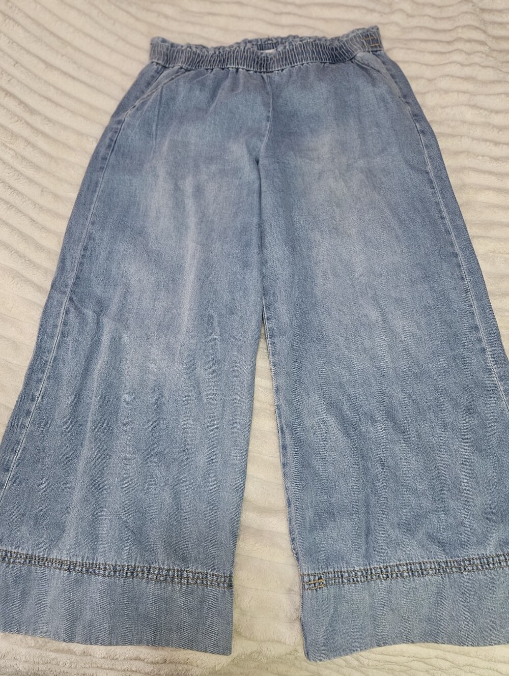 Kensie Jeans Light Blue Denim Wide Leg Pull-on Elastic Waist Jeans, Size Large